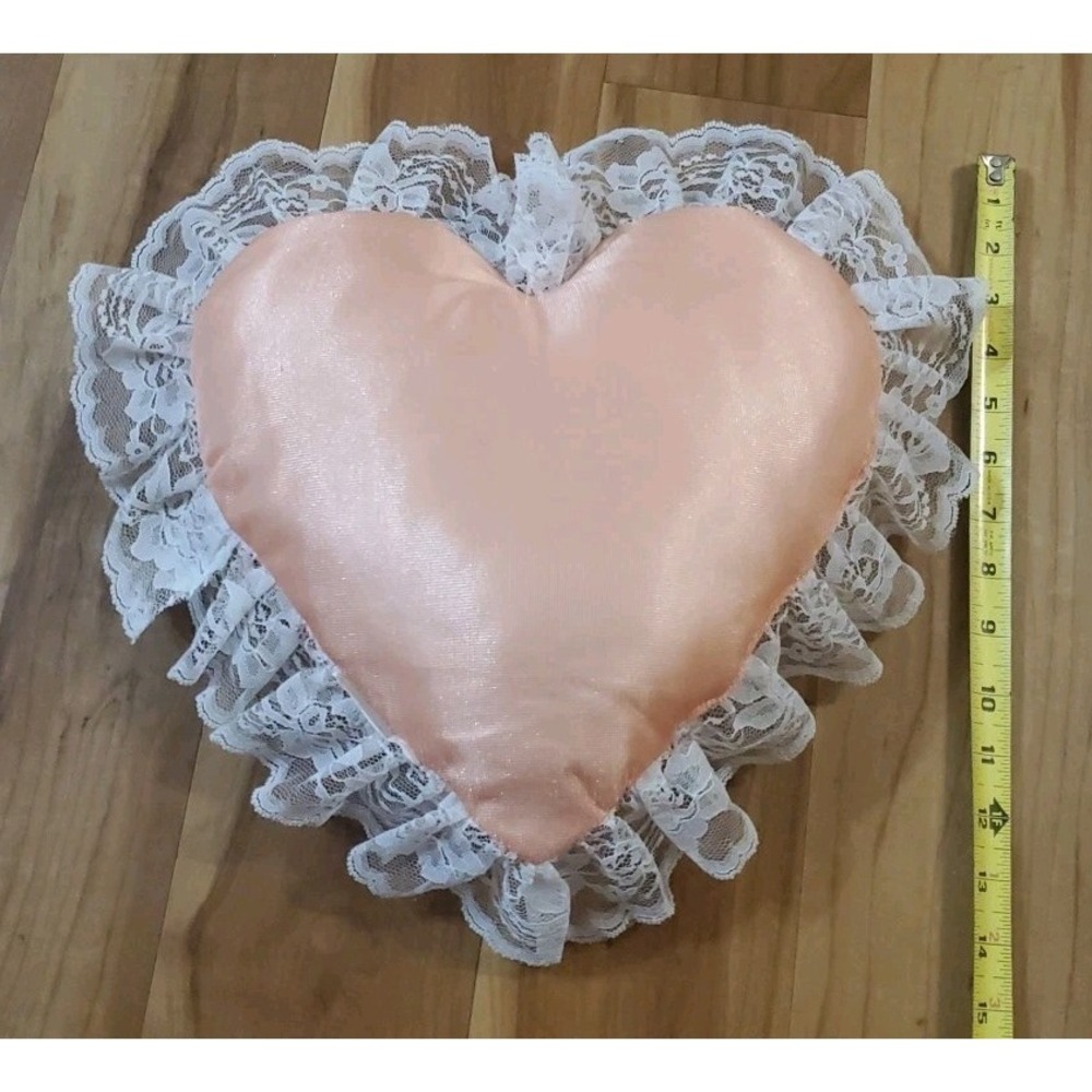 Heart Shaped Floral Lace Throw Pillow Peach Pink Cottagecore Victorian Romantic - Picture 7 of 8